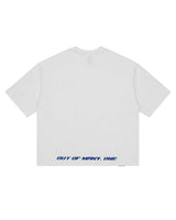 Godspeed Vital Necessi Tee NYK white, back view with OUT OF MANY, ONE printed along the hem