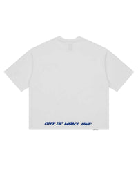 Godspeed Vital Necessi Tee NYK white, back view with OUT OF MANY, ONE printed along the hem