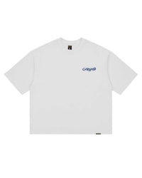 Godspeed Vital Necessi Tee NYK white, white cotton tee with a royal blue Godspeed chest script, front view