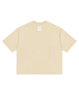 Godspeed Vital Necessi Tee oat milk, back view with a gothic G monogram at the yoke
