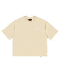 Godspeed Vital Necessi Tee oat milk, oat cotton tee with an arched blackletter Godspeed wordmark, front view