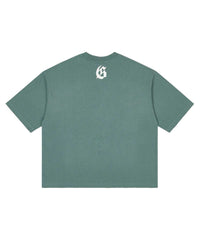 Godspeed Vital Necessi Tee sage smoke, back view with a gothic G monogram at the yoke