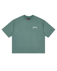 Godspeed Vital Necessi Tee sage smoke, sage green cotton tee with an arched blackletter Godspeed wordmark, front view