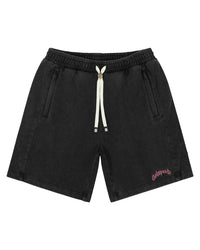 Godspeed Vital Short Set black wash with pink logo, matching drawstring shorts front view with zip side pockets