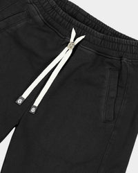 Godspeed Vital Terry Shorts NYC black/blue, side view showing the drawstring waist and pocket