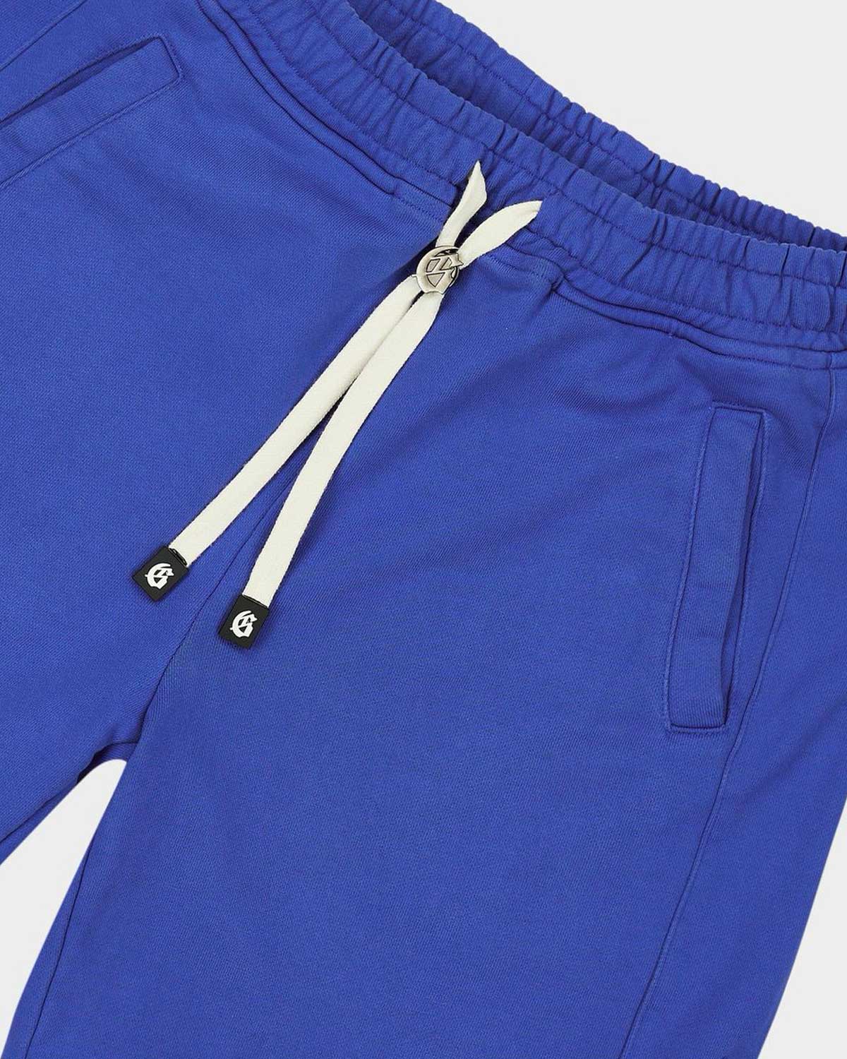 Godspeed Vital Terry Shorts NYK blue, close-up of the drawstring waist and GS-stamped cord tips