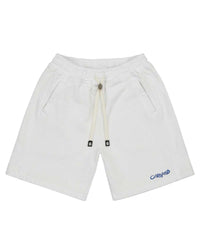 Godspeed Vital Terry Shorts NYK white, off-white French terry shorts with a royal blue Godspeed script, front view