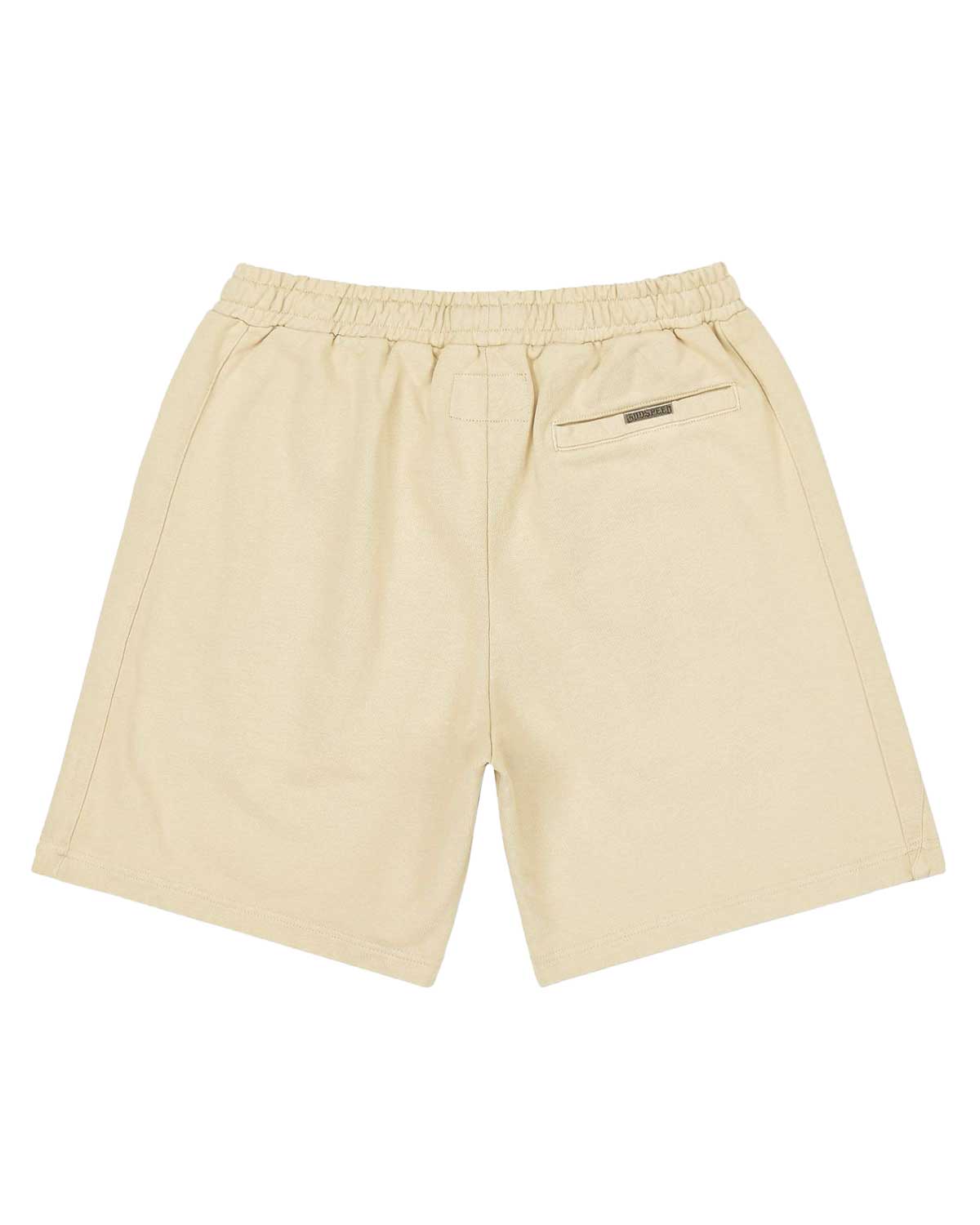 Godspeed Vital Terry Shorts oat milk, back view with a welt pocket