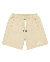 Godspeed Vital Terry Shorts oat milk, oat French terry shorts with a white Godspeed script, front view