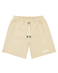 Godspeed Vital Terry Shorts oat milk, oat French terry shorts with a white Godspeed script, front view