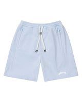 Godspeed Vital Terry Shorts sky blue, sky blue French terry shorts with a white Godspeed script, front view