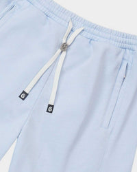 Godspeed Vital Terry Shorts sky blue, side view showing the drawstring waist and pocket