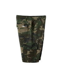 HMDD Army Everyday Worker Shorts camo, side view showing the cargo pocket flap with embroidered white logo