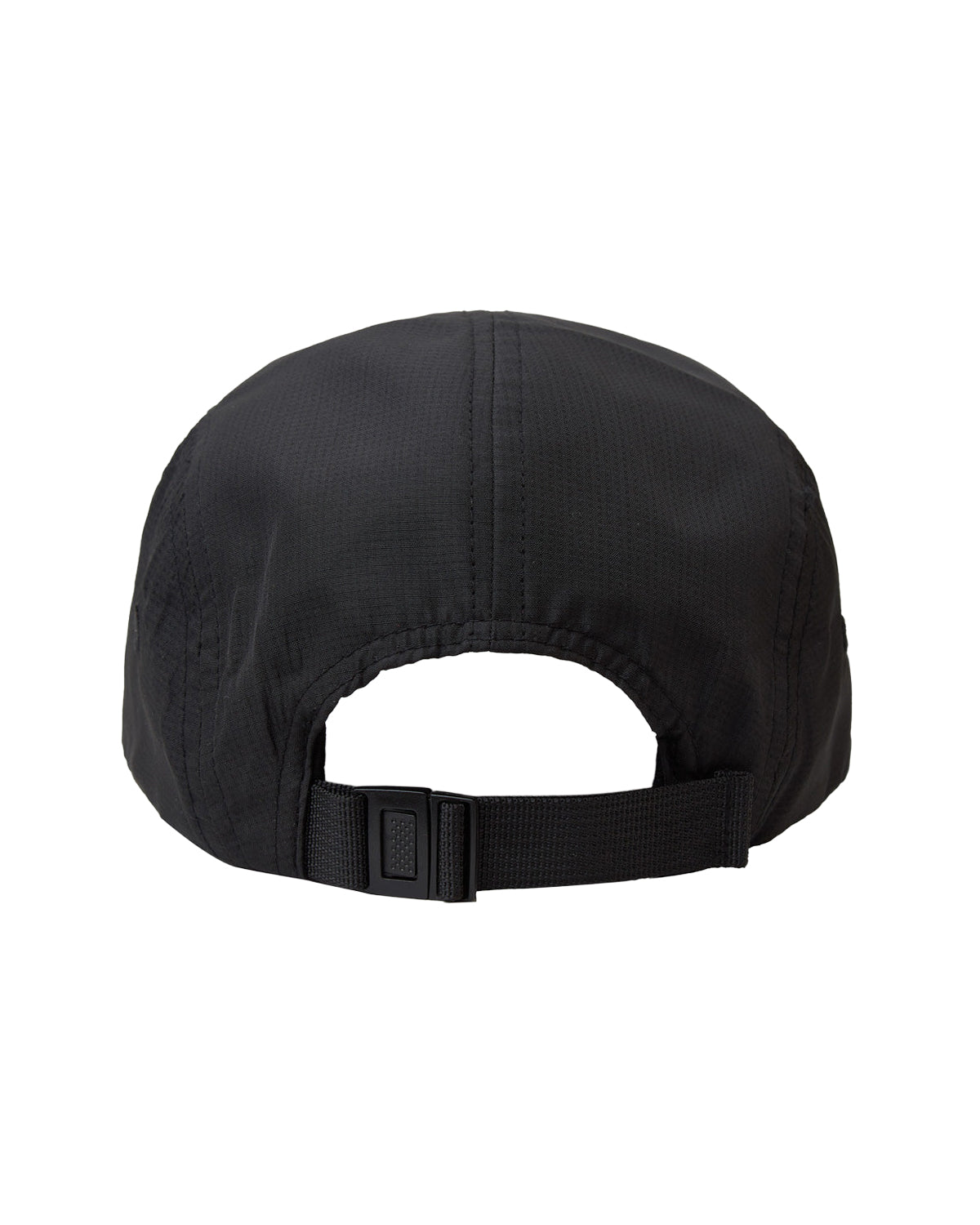 HMDD Runners Cap black, back view showing the adjustable webbing strap