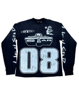 Hellstar 08 L/S Tee black, long sleeve with an oversized distressed 08 under the chrome Hellstar shield, front view