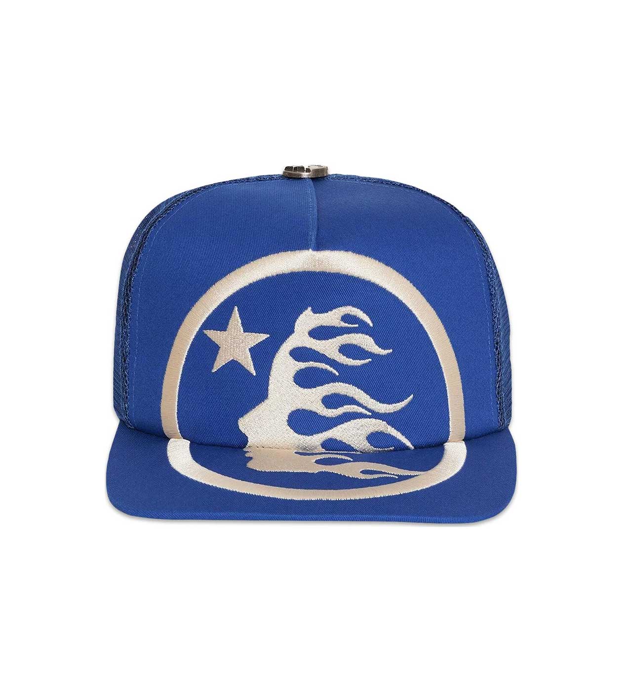 Hellstar Big Logo Trucker Hat Blue (Snapback) front view