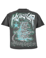 Hellstar Future Tee black, back view with the chrome Hellstar logo, teal star and The Future Is Hellstar text