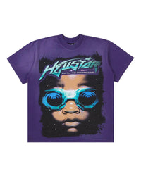 Hellstar Goggles Tee Purple, airbrushed goggles portrait graphic with Hellstar Path To Paradise logo, front view