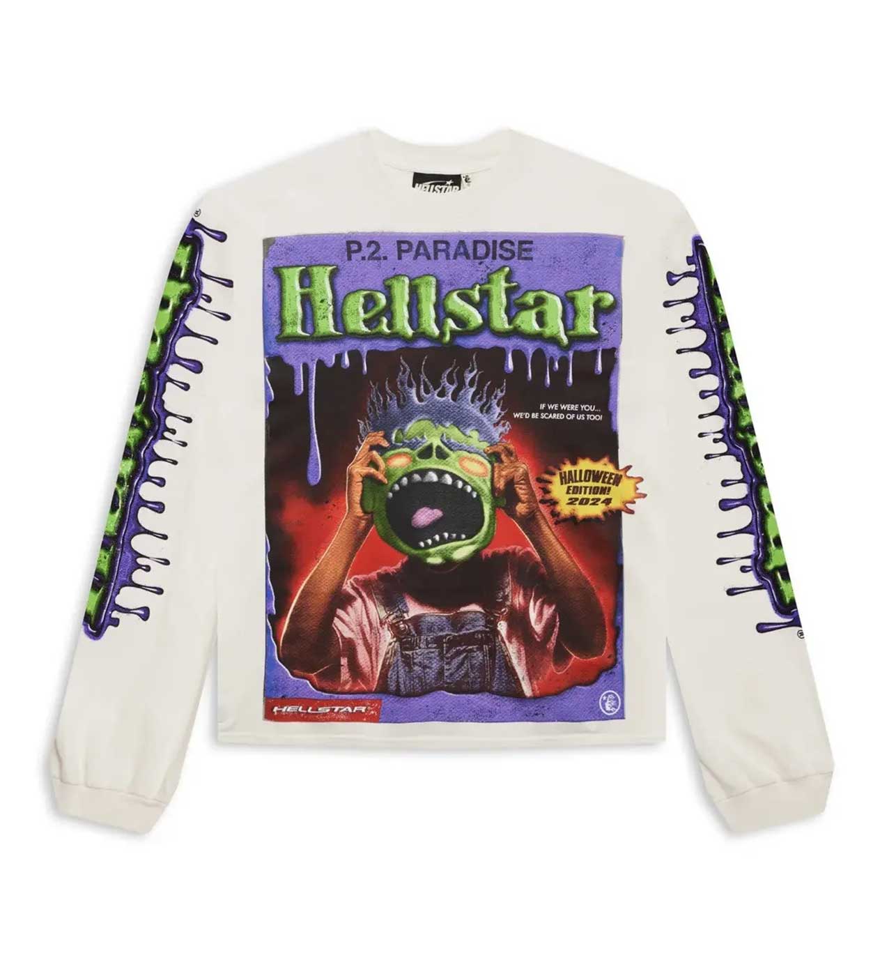 Hellstar Halloween Horror Book L/S Tee White