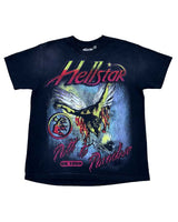 Hellstar Metal Angel Tee black, washed tee with an airbrushed winged figure breaking through flames and Path To Paradise script, front view
