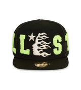 Hellstar OG Patch Fitted Trucker Hat Black/Green front view