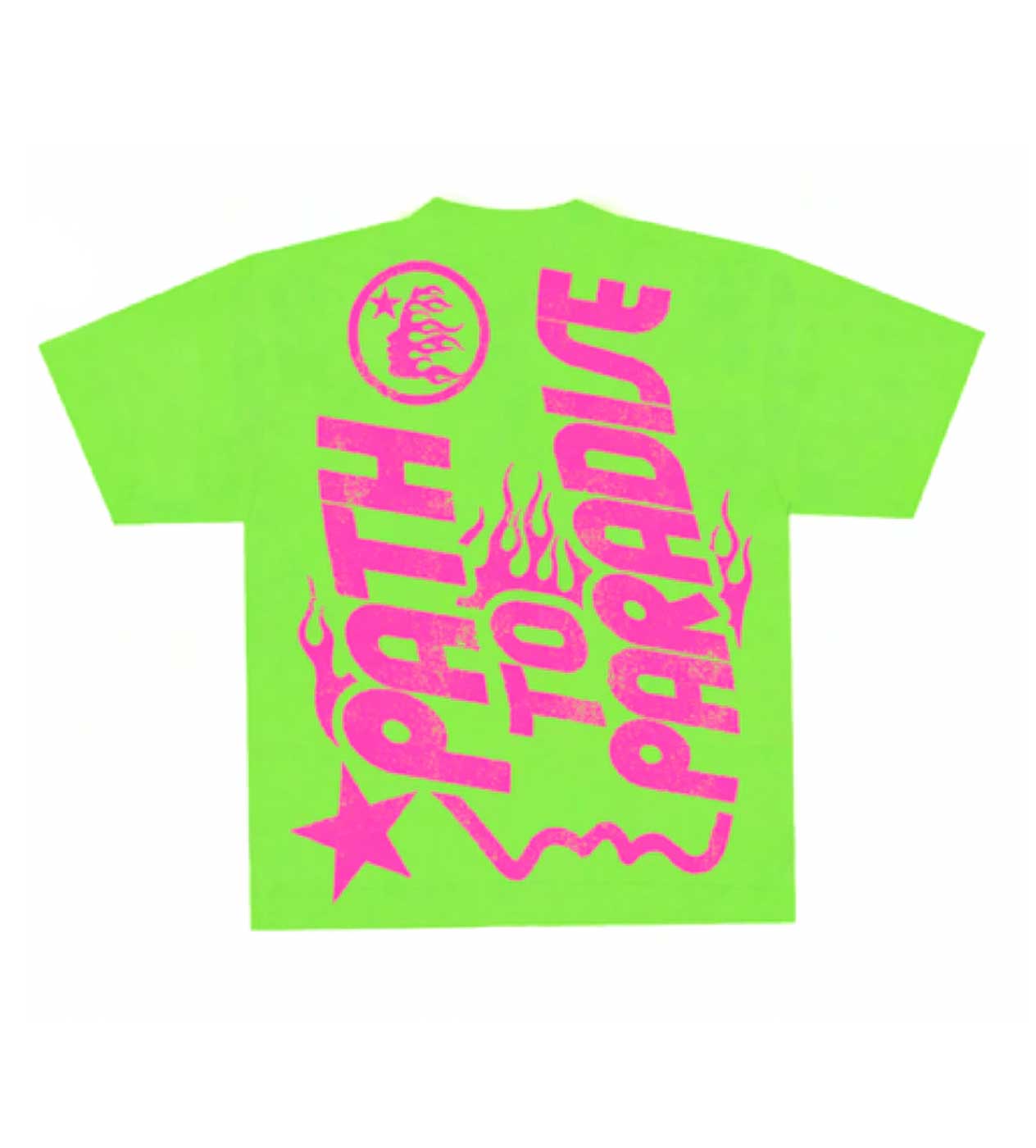 Product Image Of Hellstar Studios Jesus Emblem Neon Green Tee Back View