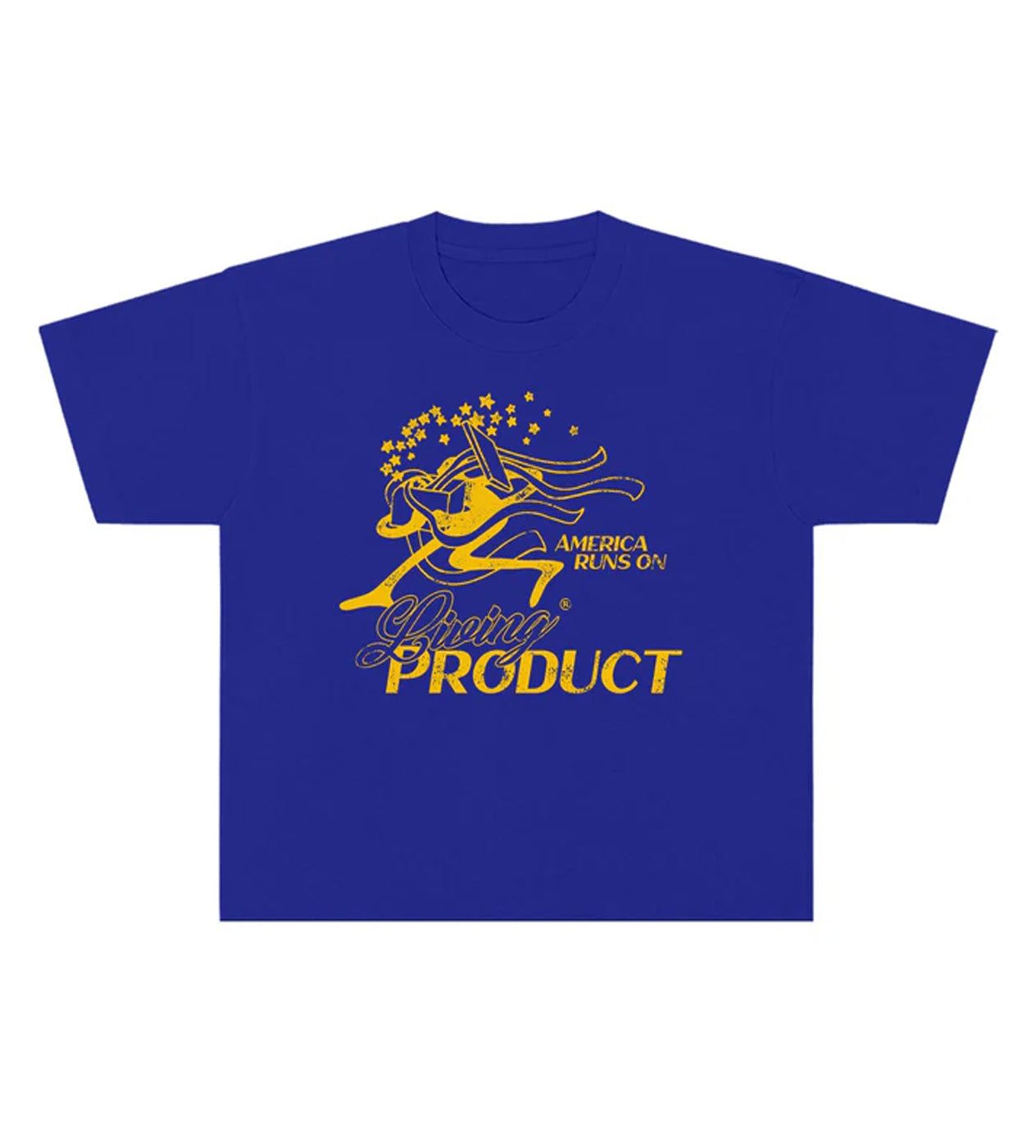 Living Product Runs On Product Tee Blue