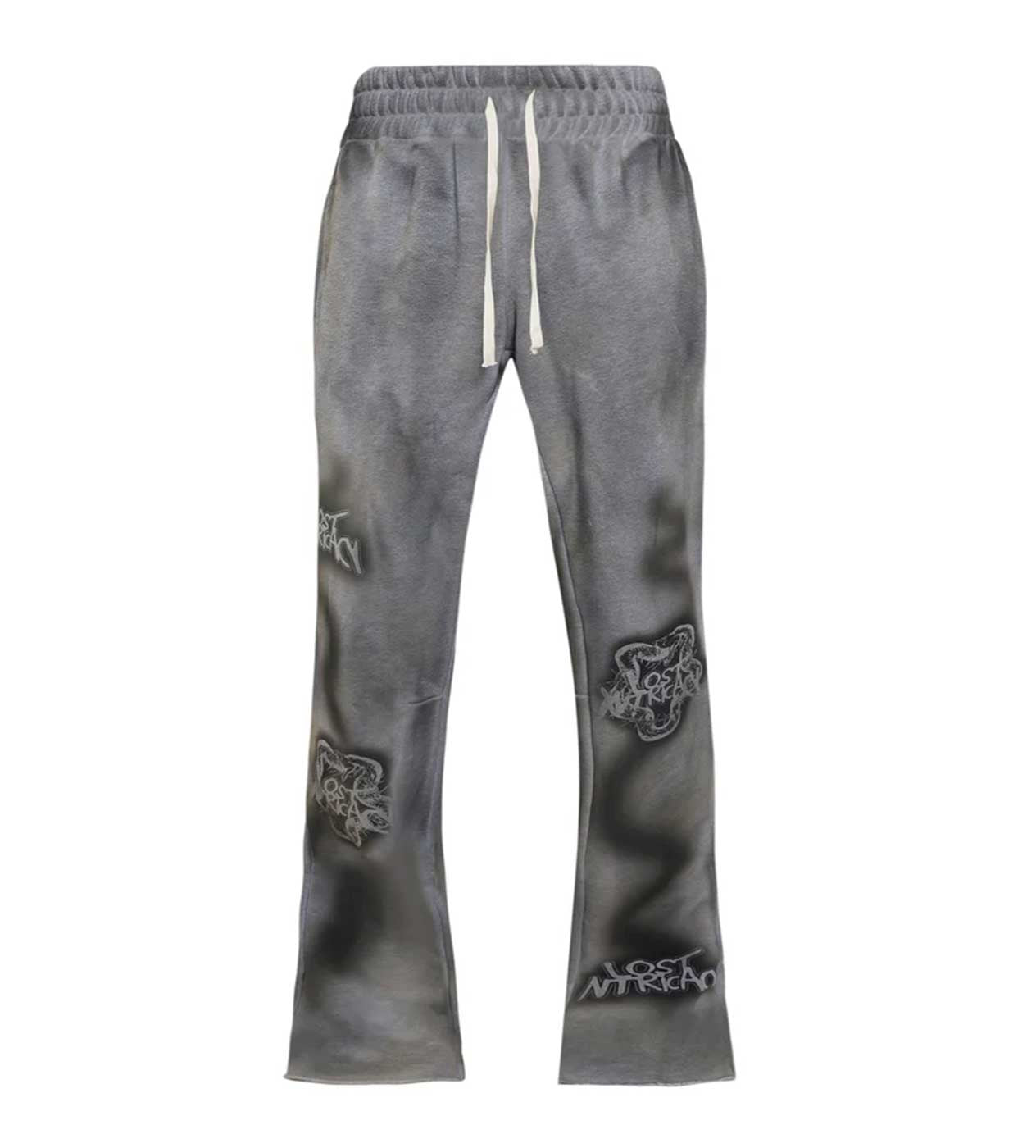 Lost Intricacy Grey Grunge Flare Pants front