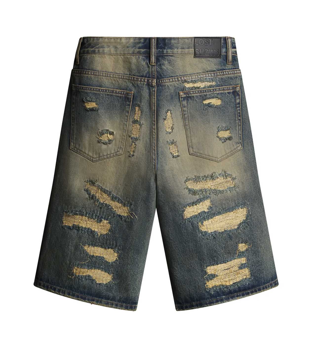 Lost Shdws Distressed Denim Shorts Blue/Black