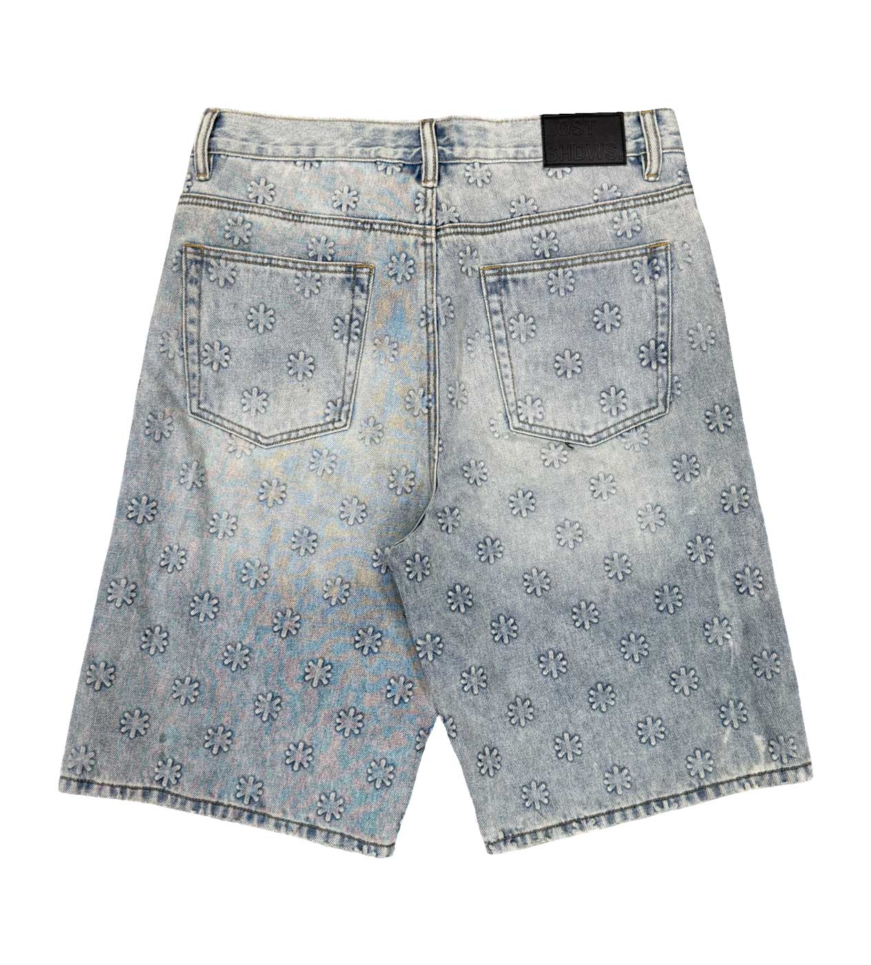Lost Shdws Embossed Logo Denim Shorts Blue