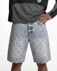 Lost Shdws Embossed Logo Denim Shorts Blue