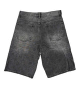 Lost Shdws Embossed Logo Denim Shorts Washed Black