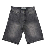 Lost Shdws Embossed Logo Denim Shorts Washed Black