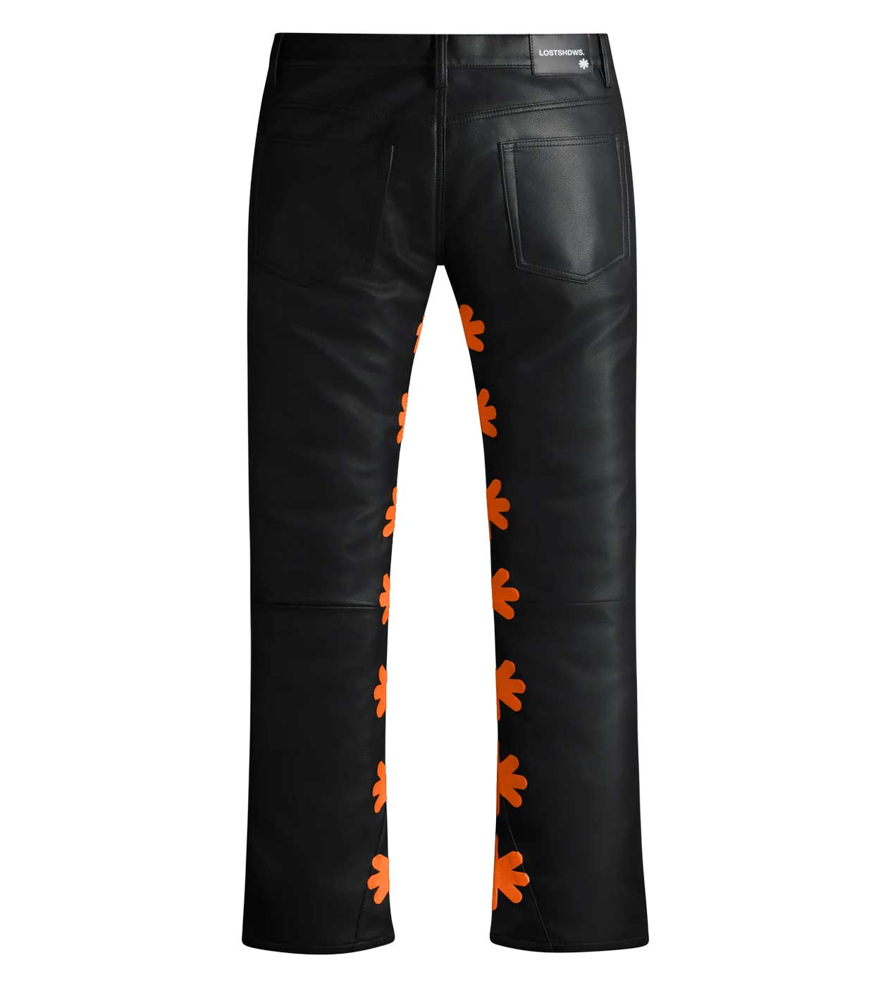 lost shdws ワックスコーティングパンツ レザー フレア デニム Lost Shdws Leather Pant Black/Orange – Restock AR