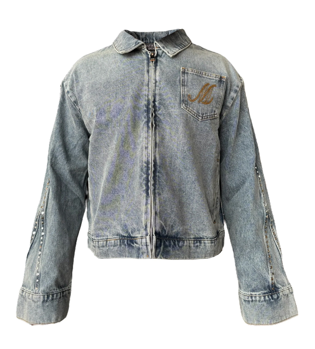 Matiere De Desirs Studded Pleated Denim Jacket Blue