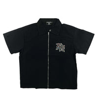 Mixed Emotion Rhinestone Zip Up Shirt Black