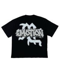 Mixed Emotions Angel Whispers Tee Black, back view with stacked M Emotion logo graphic