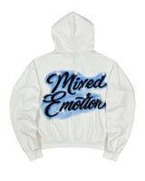 Mixed Emotions Cupids Arrow Zip Up Hoodie White, back view with Mixed Emotion airbrushed logo
