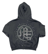 Mixed Emotions Eclipse Rhinestone Hoodie Acid Wash Grey