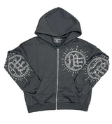 Mixed Emotions Eclipse Rhinestone Hoodie Acid Wash Grey