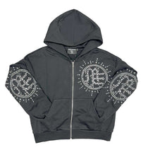 Mixed Emotions Eclipse Rhinestone Hoodie Acid Wash Grey