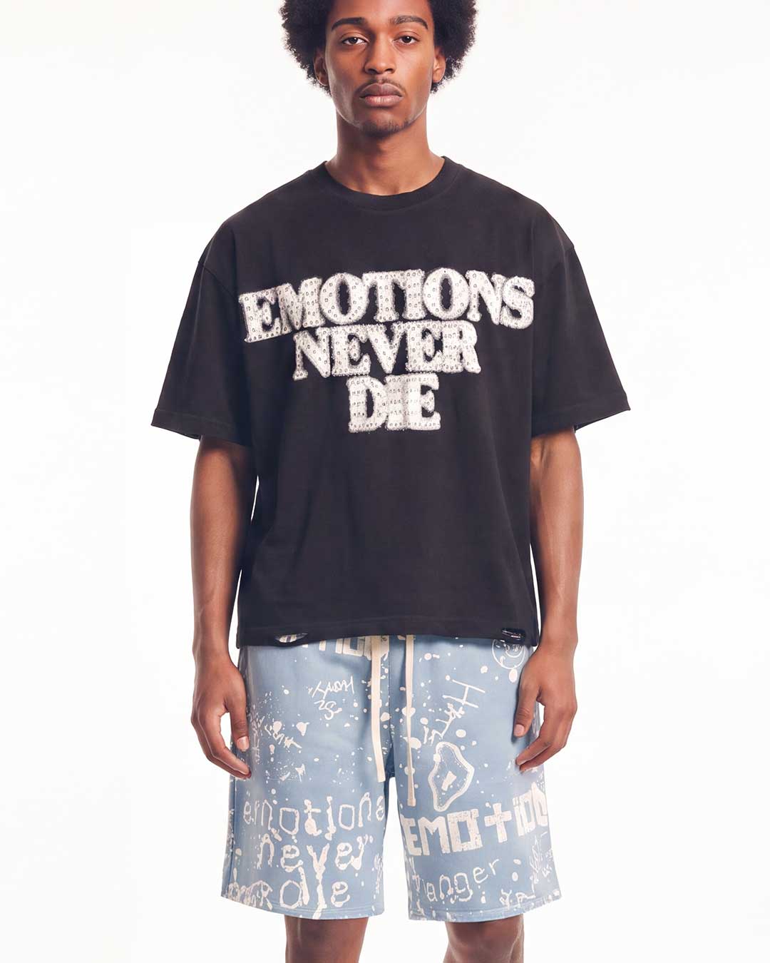 Mixed Emotions End Rhinestone Tee Black