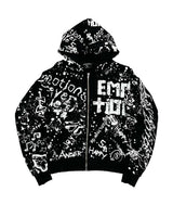 Mixed Emotions Graffiti Zip Up Hoodie Black