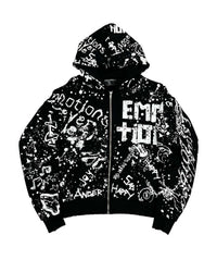 Mixed Emotions Graffiti Zip Up Hoodie Black