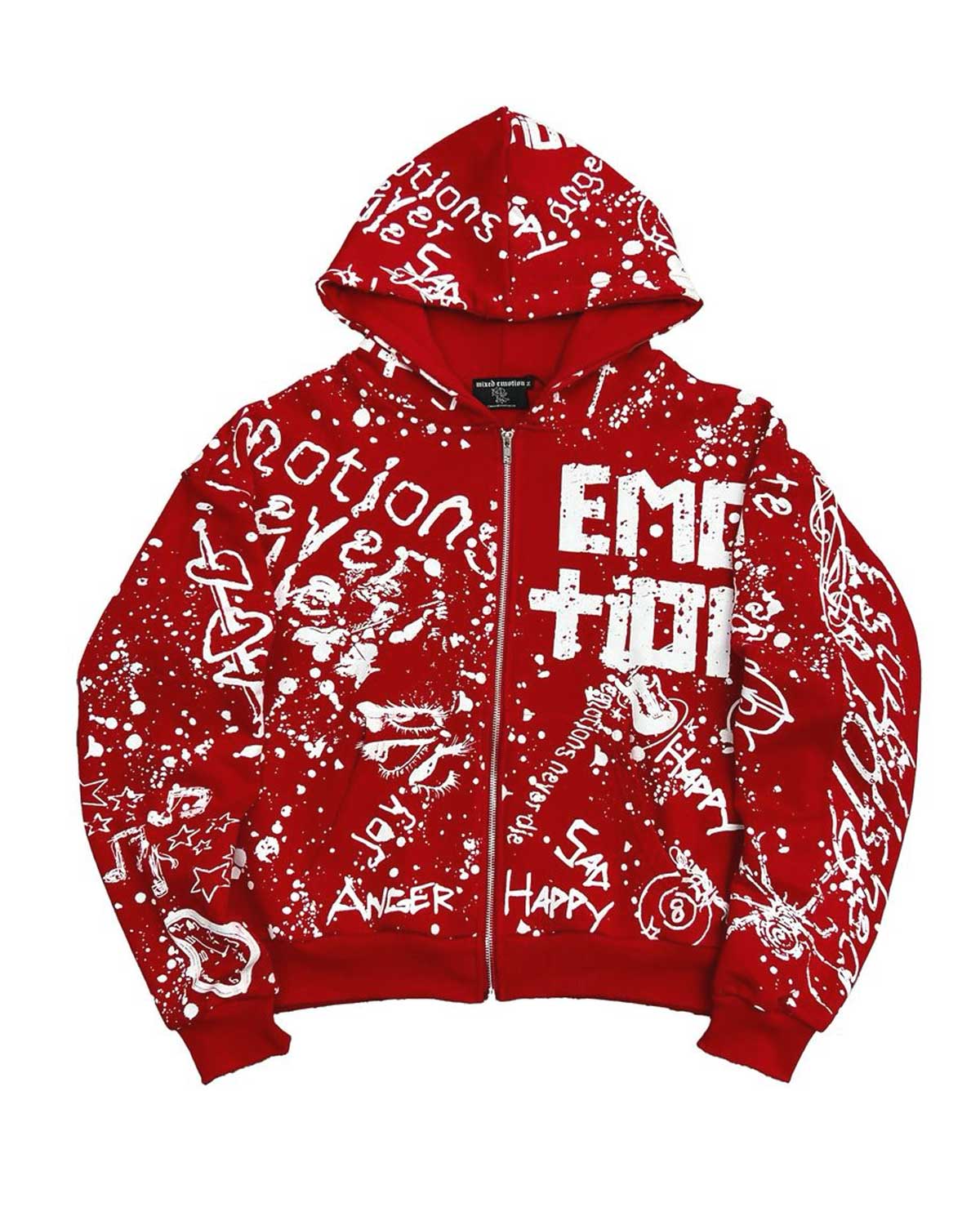Mixed Emotions Graffiti Zip Up Hoodie Red – Restock AR