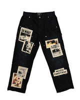 Mixed Emotions Newspaper Carpenter Pants Black