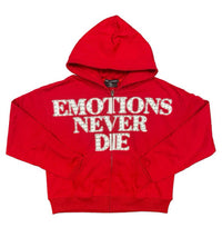 Mixed Emotions "End" Rhinestone Hoodie Red