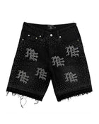 Mixed Emotions "ME" Rhinestone Denim Shorts Black