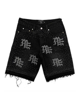 Mixed Emotions "ME" Rhinestone Denim Shorts Black