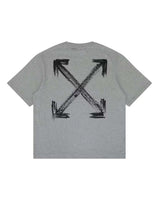 Off-White Chalk Arrow Tee heather grey, black brush-stroke cross-arrows graphic across the back, back view